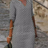 Rosamund | Vestido Midi de Cuello en V Recto para Mujeres