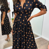 Amaris | Vestido Midi de Lunares con Escote en V para Mujeres