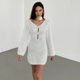 Salida de playa túnica de crochet con aberturas