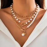 Set de Collar de Cadena de Serpiente con Perlas Vintage | Dorado
