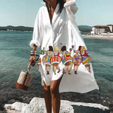 Vestido camisero extragrande para mujer con estampado artístico y botones en la parte delantera