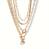 Set de Collar de Cadena de Serpiente con Perlas Vintage | Dorado