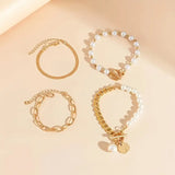 Set de Pulseras Chic Gold 4 Piezas - Serpiente, Perlas y Eslabones | Dorado