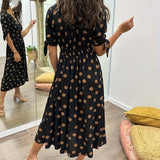 Amaris | Vestido Midi de Lunares con Escote en V para Mujeres