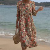 Sara - Vestido Maxi de Cuello Redondo con Estampado