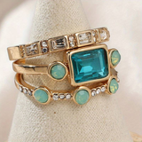 Anillo Cristal Azul Vintage Plateado