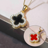 Collar de trébol de cuatro hojas incrustado chapado en oro
