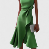 Claudia Vestido Midi Asimétrico con Drapeado Elegante