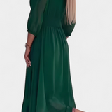 Dorina Vestido Midi Elegante con Escote en V y Mangas Livianas