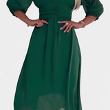 Dorina Vestido Midi Elegante con Escote en V y Mangas Livianas