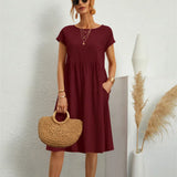 Ondine | Vestido Midi de Manga Corta con Bolsillos para Mujeres