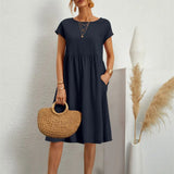 Ondine | Vestido Midi de Manga Corta con Bolsillos para Mujeres