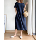 Elris | Vestido Midi de Manga Corta de Lino para Mujeres