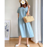 Elris | Vestido Midi de Manga Corta de Lino para Mujeres