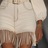 Raya Vestido Mini de Denim con Borlas