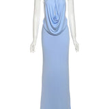 Vestido Maxi de Cuello Halter – Vestido de Noche Elegante y Drapado para Mujeres