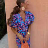 Lolah | Vestido Midi de Cóctel con Mangas Abullonadas para Mujeres
