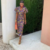 Lolah | Vestido Midi de Cóctel con Mangas Abullonadas para Mujeres