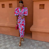 Lolah | Vestido Midi de Cóctel con Mangas Abullonadas para Mujeres