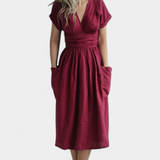 Cressida Vestido de Algodón con Escote en V y Cintura Ajustable