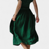 Cressida Vestido de Algodón con Escote en V y Cintura Ajustable