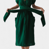 Cressida Vestido de Algodón con Escote en V y Cintura Ajustable