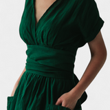 Cressida Vestido de Algodón con Escote en V y Cintura Ajustable
