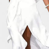 Effie Vestido Blanco Cruzado con Escote Calado y Abertura Frontal