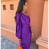 Berenice | Vestido Midi de Manga Larga con Un Hombro para Mujeres