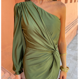 Berenice | Vestido Midi de Manga Larga con Un Hombro para Mujeres