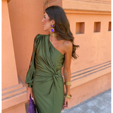 Berenice | Vestido Midi de Manga Larga con Un Hombro para Mujeres