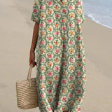 Eulállia - Vestido Floral Retro en Verde Agua