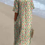 Eulállia - Vestido Floral Retro en Verde Agua