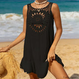 Salida de playa pareo de crochet con detalle de aro de madera