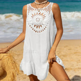 Salida de playa pareo de crochet con detalle de aro de madera