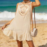 Salida de playa pareo de crochet con detalle de aro de madera