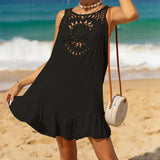 Salida de playa pareo de crochet con detalle de aro de madera