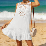 Salida de playa pareo de crochet con detalle de aro de madera