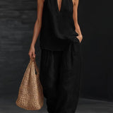 Conjunto de Top sin mangas con escote en V Lila y Pantalones Amplios