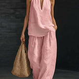 Conjunto de Top sin mangas con escote en V Lila y Pantalones Amplios